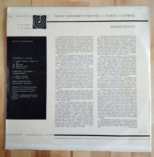 Schubert - Symfonie č. 3. D dur a č. 8 H moll "Nedokončená" (LP)