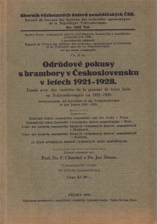 Odrůdové pokusy s brambory v Československu v letech 1921 - 1928